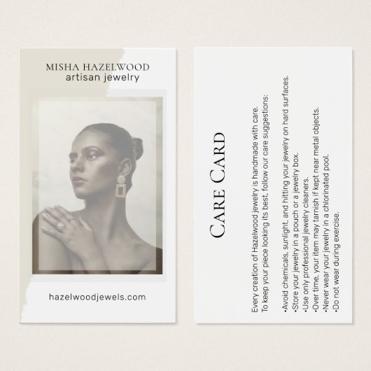 Moderne Photo White Handmade Jewelry Care Card Visitekaartje (Voorkant /achterkant)