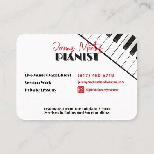 Moderne Piano Toetsenbord Rood Zwart Pianist Visitekaartje (Achterkant)