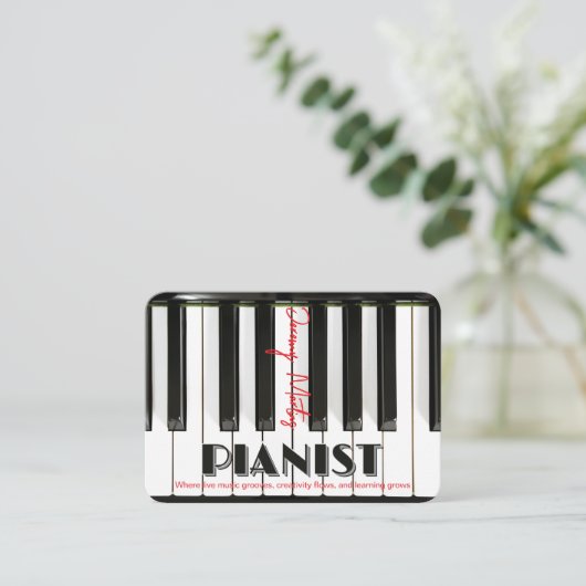 Moderne Piano Toetsenbord Rood Zwart Pianist Visitekaartje (Staand voorkant)