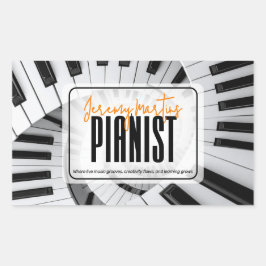 Moderne pianospiralen Zwart&Wit Oranje Pianist Rechthoekige Sticker