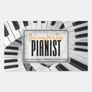 Moderne pianospiralen Zwart&Wit Oranje Pianist Rechthoekige Sticker