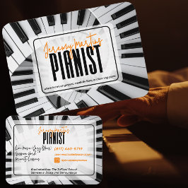 Moderne pianospiralen Zwart&Wit Oranje Pianist Visitekaartje
