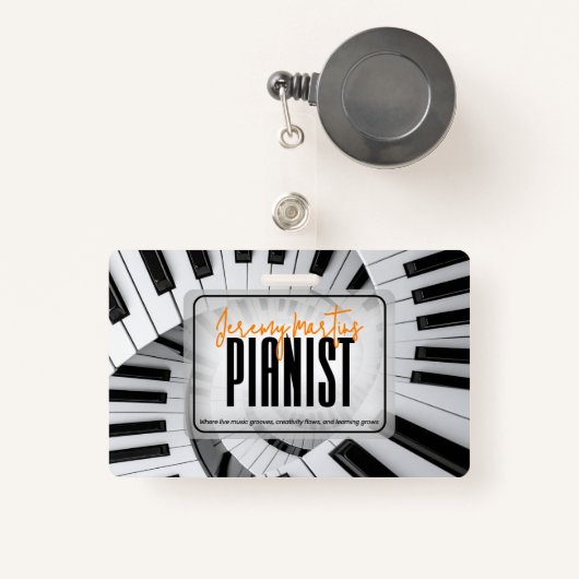 Moderne pianospiralen zwart-wit Sinaasappel pianis Badge (Voorkant met intrekbare)