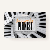 Moderne pianospiralen zwart-wit Sinaasappel pianis Badge (Voorkant)