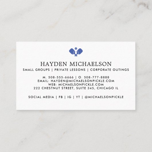 Moderne Pickleball Coach Teaching Pro Visitekaartje (Achterkant)