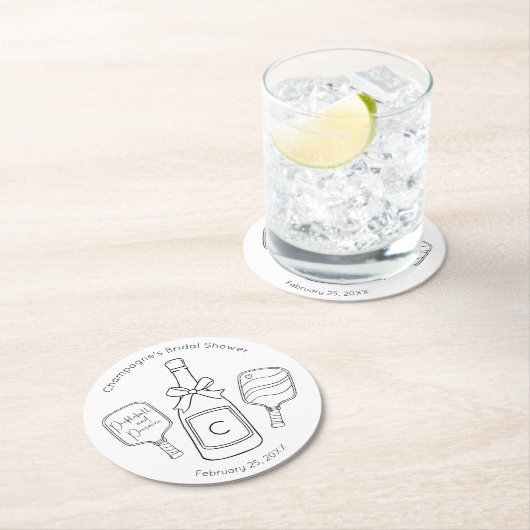 Moderne Pickleball en Prosecco Bruidsdiner Ronde Kartonnen Onderzetter (Insitu)