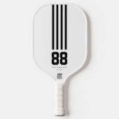 Moderne Pickleball Naam Nummer Zwart Wit Strepen Paddle (Voorkant)