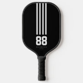 Moderne Pickleball Naam Nummer Zwart Wit Strepen Paddle (Voorkant)