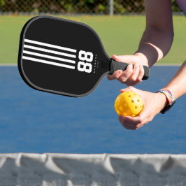 Moderne Pickleball Naam Nummer Zwart Wit Strepen Paddle