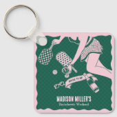 Moderne Pickleball & Prosecco Bachelorette-weekend Sleutelhanger (Voorkant)