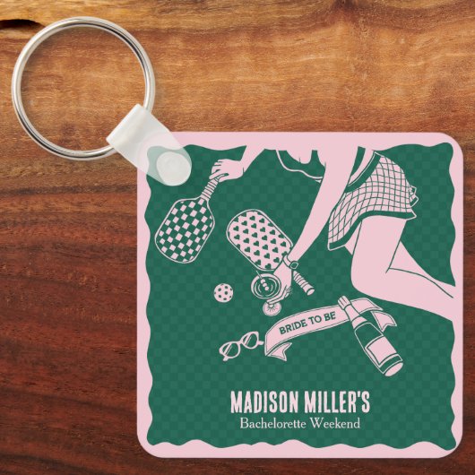 Moderne Pickleball & Prosecco Bachelorette-weekend Sleutelhanger (Voorkant)