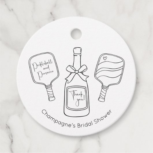 Moderne Pickleball Prosecco Bruiloft Dank Je Bedankjes Labels (Voorkant)