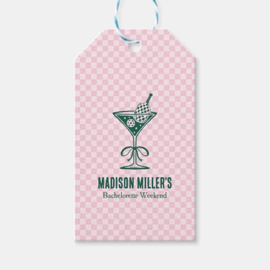 Moderne Pickleball & Prosecco Vrijgezellenweekend Cadeaulabel (Voorkant)