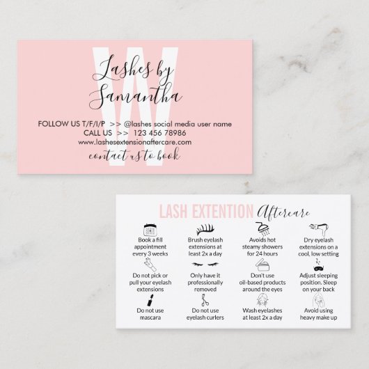 Moderne Pictogram Lash Extension Instructions naca Visitekaartje (Voorkant / Achterkant)
