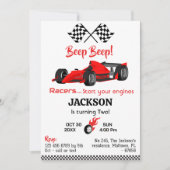 Moderne piep rode race sportwagen 2e verjaardag kaart (Voorkant)