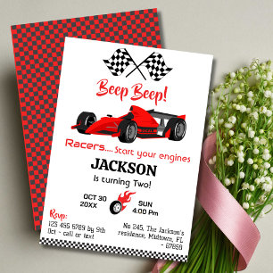 Moderne piep rode race sportwagen 2e verjaardag kaart