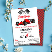 Moderne piep rode race sportwagen 4e verjaardag kaart