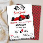 Moderne piep rode race sportwagen 9e verjaardag kaart