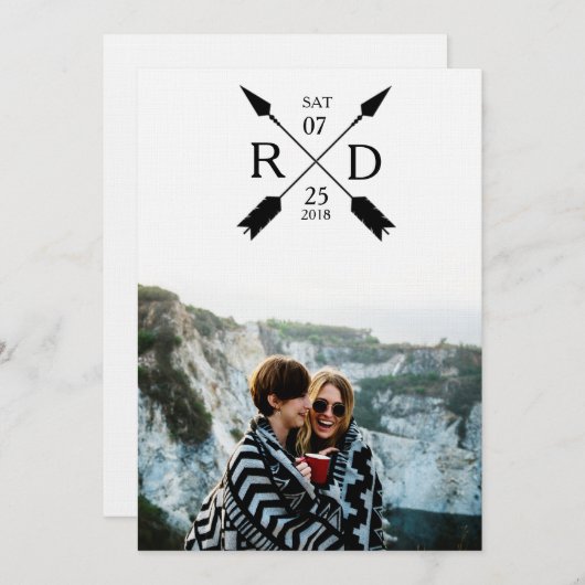 Moderne pijl | De datum opslaan | Foto Bruiloft Save The Date (Voorkant / Achterkant)