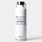 Moderne piloot in uitvoering & vliegtuig, aangepas waterfles (Voorkant)