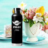 Moderne PILOT Typografie Vliegtuig, Zwart & Wit Waterfles