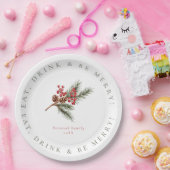 Moderne Pine Branch & Berries Familie Kerstmis Papieren Bordje (Feest)