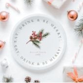 Moderne Pine Branch & Berries Familie Kerstmis Papieren Bordje