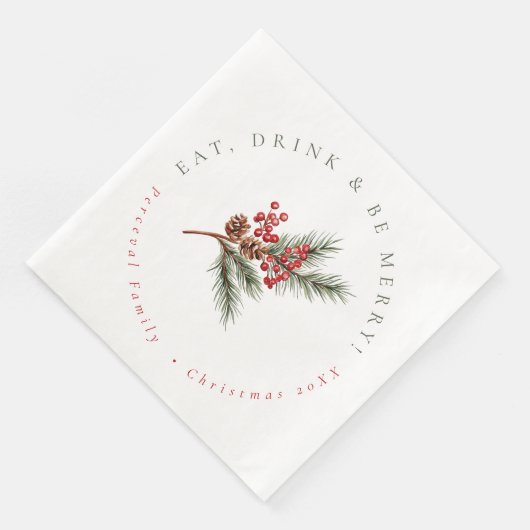 Moderne Pine Branch & Berries Familie Kerstmis Servet (Hoek)