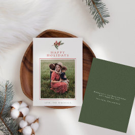 Moderne Pine Branch & Berries Foto Feestdagenkaart