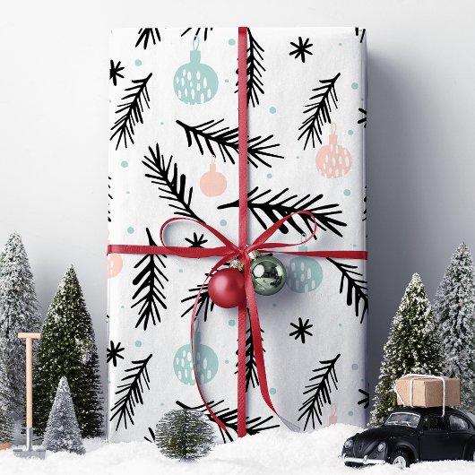 Moderne Pine Branches Chic Kerstvakantie Cadeaupapier