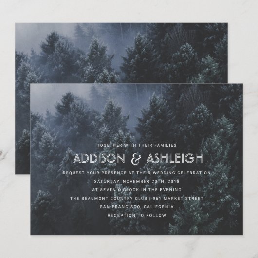 Moderne Pine Tree Forest Wedding Kaart (Voorkant / Achterkant)
