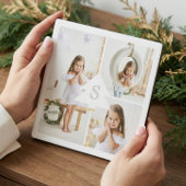 Moderne pineboommonogram drie fotocollage fotoplaat