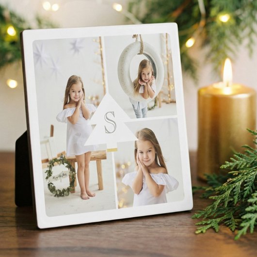 Moderne pineboommonogram drie fotocollage fotoplaat