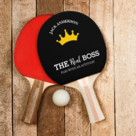 Moderne Ping Pong Speler Naam Crown White Tekst Tafeltennisbatje