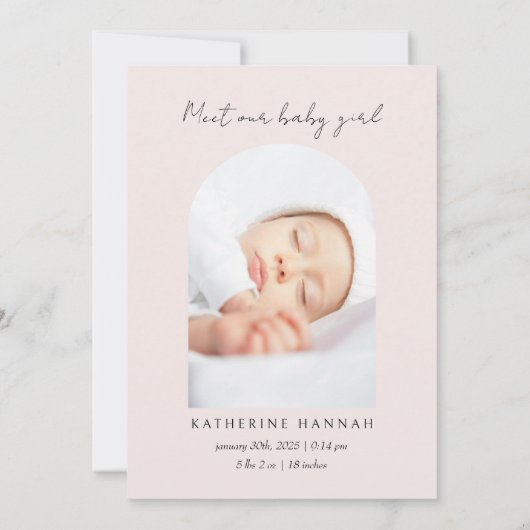 Moderne Pink Bow Baby Naming Kaart (Achterkant)