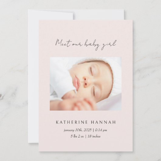 Moderne Pink Bow Baby Naming Kaart (Achterkant)