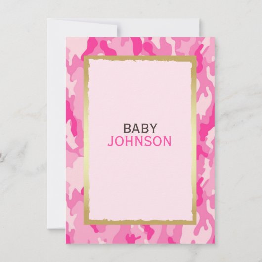 Moderne PINK CAMO Baby Shower Invitations - Meisje Kaart (Achterkant)