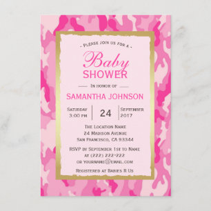 Moderne PINK CAMO Baby Shower Invitations - Meisje Kaart