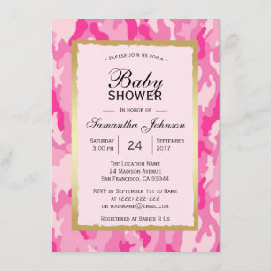 Moderne PINK CAMO Baby Shower Invitations - Meisje Kaart