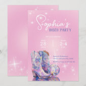 Moderne Pink Disco Party uitnodiging voor cowgirl (Voorkant / Achterkant)