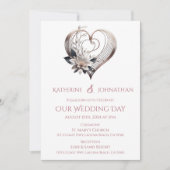 Moderne Pink Heart Wedding Kaart (Voorkant)