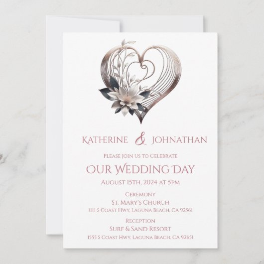 Moderne Pink Heart Wedding Kaart (Voorkant)