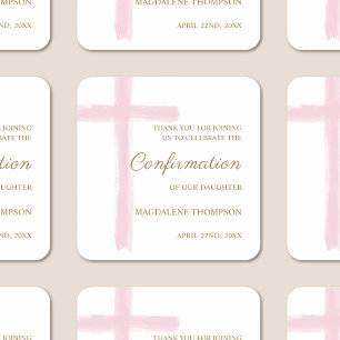Moderne Pink Kruis Bevestiging Dank U Vierkante Sticker