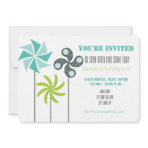 Moderne Pinwheel Verjaardag Uitnodigen - Groen Bla