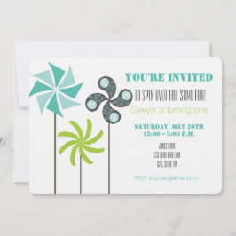 Moderne Pinwheel Verjaardag Uitnodigen - Groen Bla Kaart