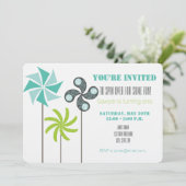 Moderne Pinwheel Verjaardag Uitnodigen - Groen Bla Kaart (Staand voorkant)