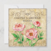 Moderne  Pioen Bloemen Swirls Paar Douche Kaart (Achterkant)