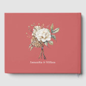 Moderne pioen en hortensia koraal roze bruiloft gastenboek (Achterkant)