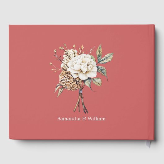 Moderne pioen en hortensia koraal roze bruiloft gastenboek (Achterkant)