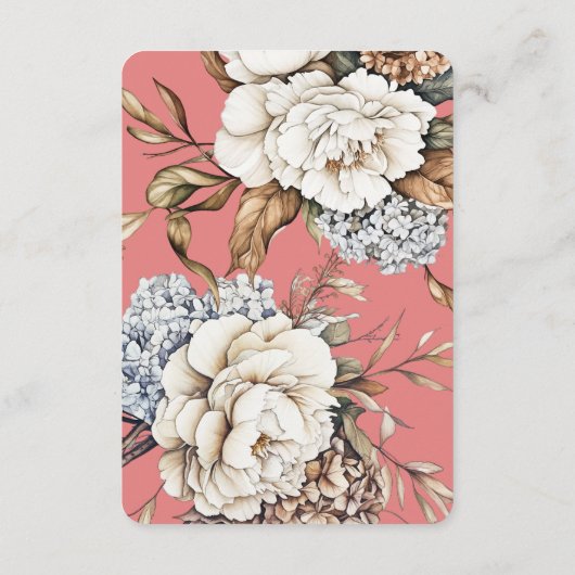 Moderne pioen en hortensia koraal roze bruiloft informatiekaartje (Achterkant)